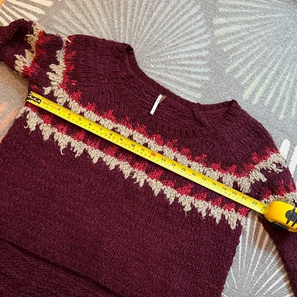 Free People Maroon and Gray Fair Isle Patterned Sweater - Picture 4 of 9